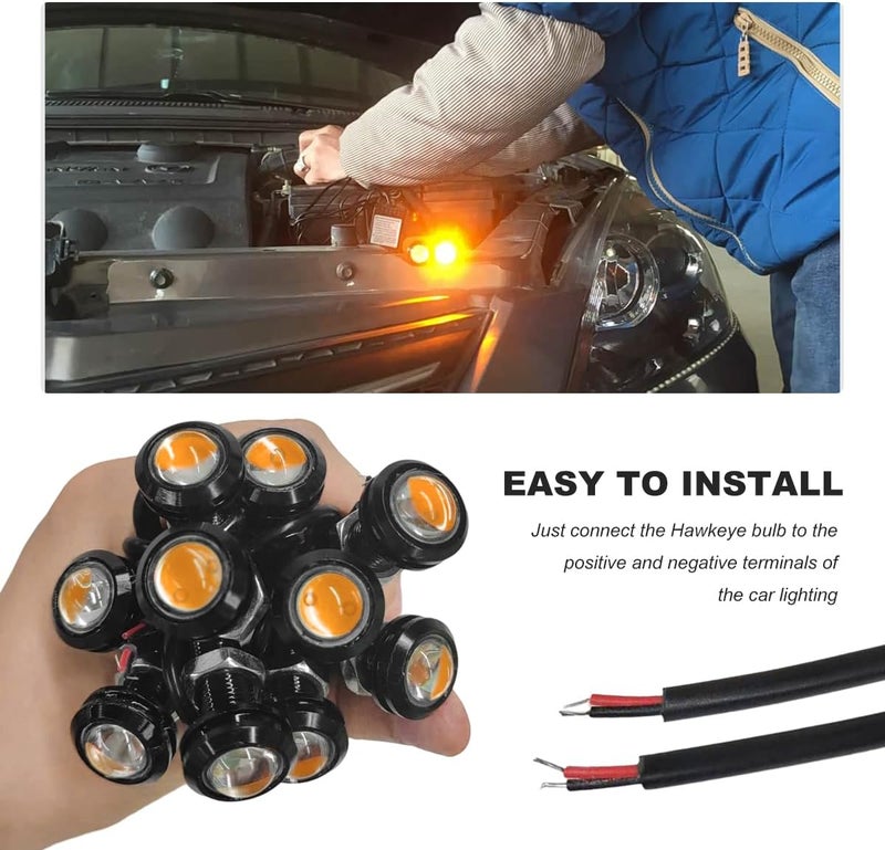 YTFRL 10 PCS 18mm Eagle Eye LED Lights, 12V Ultra Thin Car Daytime Running Backup Lights, Waterproof Small LED Fog Bulb Reverse Tail Rock Lamp for Cars Trucks Motorcycles (Yellow) - Image 4